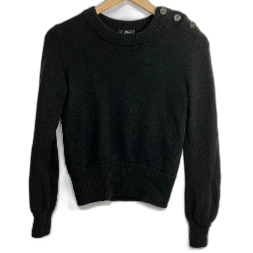 J. Crew Sweater Women Size XXS Black Alpaca Merino Crew Neck